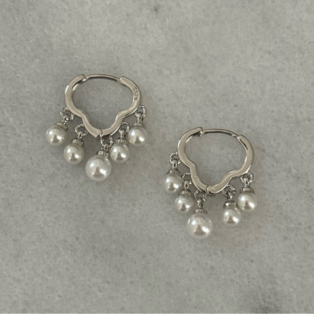 Sterling Silver Geometric Pearl Fringe Hoop Earrings 

Brand New